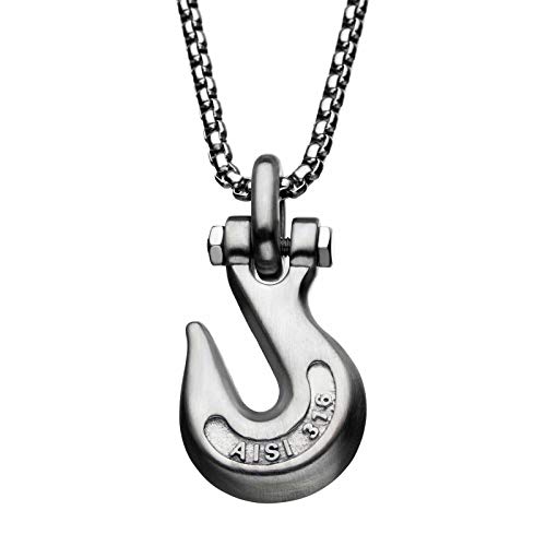 LND Matte Steel Clevis Grab Hook Pendant with Steel Bold Box Chain