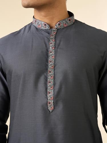 Image of DIWAS BY MANYAVAR Men's Viscose Blend Solid Neckline Floral Embroidery Kurta (1pc)