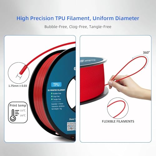 Image of Geeetech TPU Filament 1.75mm, 95A Flexible 3D Printer Filament with High Elasticity, 1KG (2.2lbs) Spool, Dimensional Accuracy ±0.03mm, Fits Most FDM Printers, Red