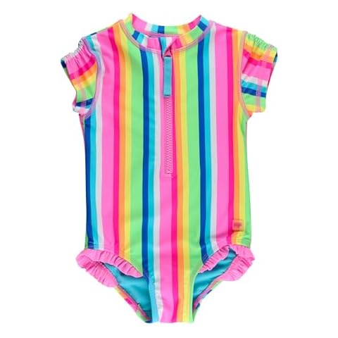RuffleButts Neon Rainbow Stripe Rash Guard Swimsuit Cover