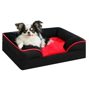 PAWZ Road Panier Chien en Peluche Petite Taille S, 61x45x16cm, Canapé pour Chien Orthopédique Lavable avec Housse Amovible en Flanelle, Rouge
