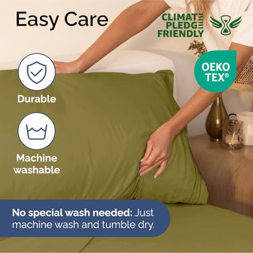 Image of King Size 4 Piece Sheet Set - Ultra Soft & Cooling Sheets - Olive Yellow | Fits 8 Inch to 16 inch Mattress, Wrinkle Free & Fade Resistant with Deep Pockets, Breathable, Comfy Hotel Luxury Bedding