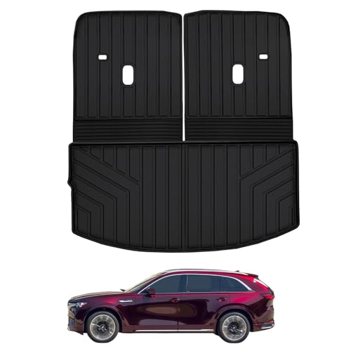 MJBYMAT Large Cargo Liners for 2024 2025 2026 Mazda CX90 CX-90 6 Seats (Not for 7/8 Seats) (50/50 Split Folding),TPE All Weather Protection Car Trunk Mat Covering The Backrest Mat Accessories
