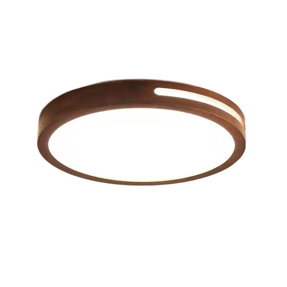 Lampe de chambre à coucher LED ronde en bois de noyer changeante 30cm