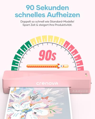 Crenova Laminiergerät A4/A5/A6,Schneller Laminator mit 10 Laminierfolien,Personal für Hausgebrauch,Schule Lehrer,Büro Karte (Rosa)