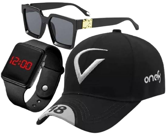 GIFFEMANS Latest Baseball Cotton Summer Fashion Cap for Sports, Cricket, Adjustable Buckle Casual Caps|Black Sunglasses and Multi Function Digital Sports Watch for Mens and Womens Combo Pack of 3 (B0CPS8LGM5) Amazon Price History, Amazon Price Tracker