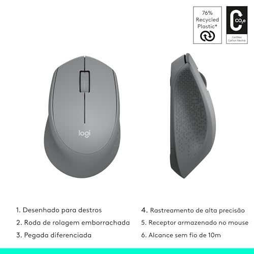 Mouse sem fio Logitech M280 com Conexão USB e Pilha Inclusa - Cinza glide