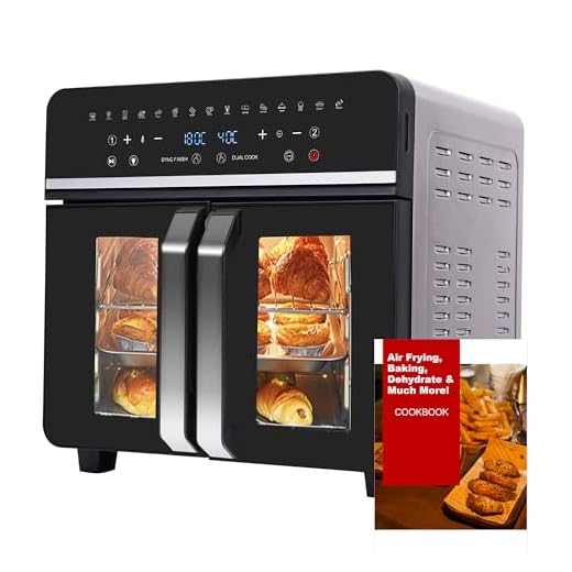 Freidora sin Aceite y Horno de Aire Caliente 23 litros, Emphsism Freidora de aire XXL con compartimento doble 2600W Oven, Pantalla LED táctil, 15 Programas, 11 Accesorios Incluidos