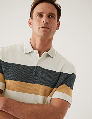 Image of Marks & Spencer Mens Striped Cotton Collared Neck Regular Fit Polo Shirt