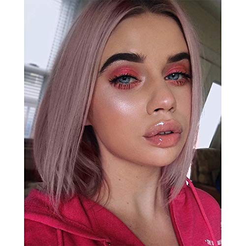 AISI BEAUTY Gray Pink Wig Short Straight Bob Wig Middle Part Shoulder Length Cosplay Wigs 12 Inch Synthetic Colorful Bob Wigs for Women Cosplay Daily Party Use