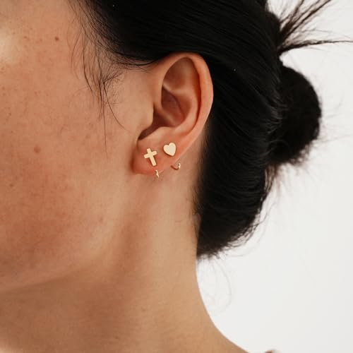 Image of CHIC & ARTSY 925 Sterling Silver Half Hoop Earrings for Women, Small Huggie Hoops Set with Ball Bar Star Moon Cross & Pearl, Lightweight Comfort Fit Everyday & Sleep Earrings