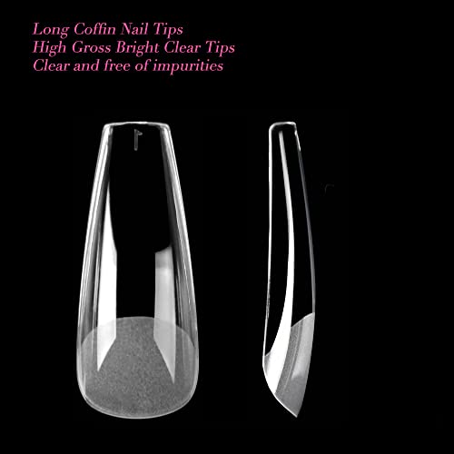 Una Gella Long Coffin Fake Nails Tips 216Pcs Pre-Shape Coffin Press On Nails Long Coffin Nail Tips Xl Coffin Nails Full Cover Nail Tips Coffin False Fake Clear Coffin Tips With Box For Diy Salon 10 Sizes #TOP7