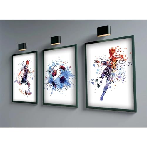 Affiches de football aquarelle salon moderne triptyque de sport pour déco murale