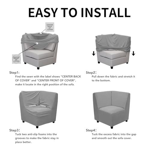 Image of Easy-Going Stretch Sectional Corner Sofa Slipcover 1-Piece Couch Sofa Cover Furniture Protector Soft with Elastic Bottom for Kids, Pet, Spandex Jacquard Fabric Light Gray