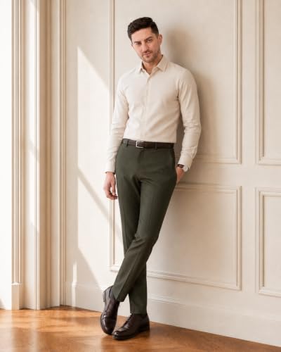 Image of SaintX Men's Premium 4-Way Comfort Stretch Formal Trousers | Smart Sweat Wicking Wrinkle Free Fabric | Smarter Techno Flex Expandable Waistband | Stylish Slim Fit | Daily Office Wear