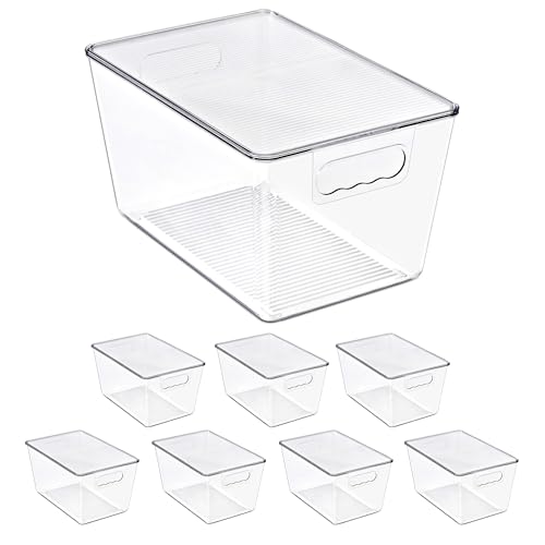Clear Storage Bins with Lids, 8 Pack Large Stackable Clear Bins, Clear Storage Containers with Lids, Plastic Organizer Boxes for Pantry Storage, Kitchen Cabinets, Closet Organization, Bathroom