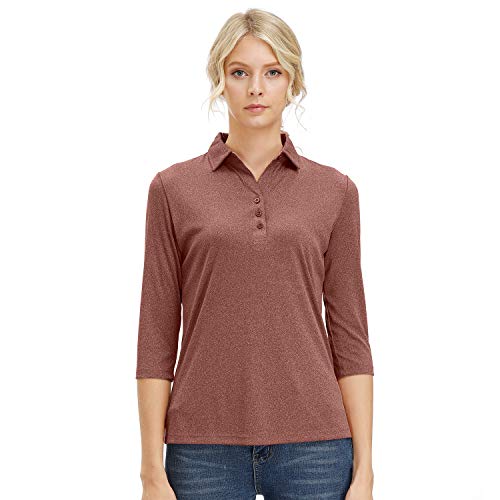 Stylish Ultra Softs Mositure Wicking Â¾ Sleeve Knit Sport Shirts Polo Collar Shirt Tops for Women in S-2XL Claret red L