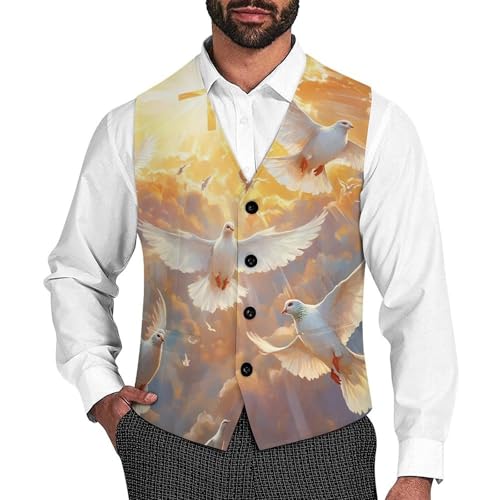 Cloudy Blue Sky White Dove Men's Suit Vest Slim Fit Business Dress Party Pattern Waistcoat Vest Top