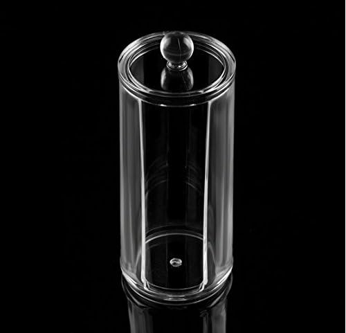 DJUNXYAN Cylinder Transparent Acrylic Cotton Pad Dispenser Holder Organizer Container with lid A