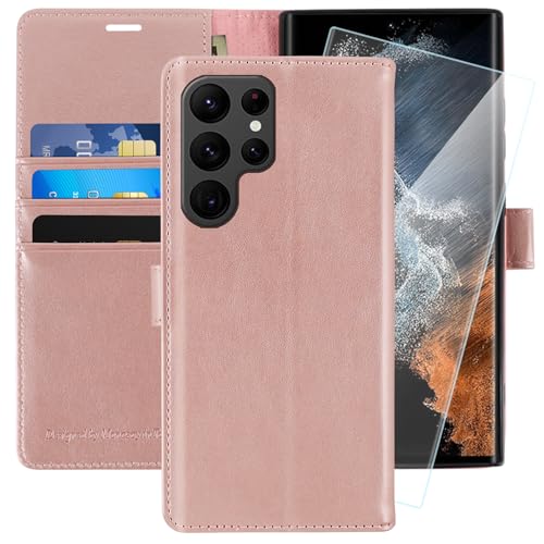 MONASAY Wallet Case for Samsung S22 Ultra with 3 Card Holders - Rosegold