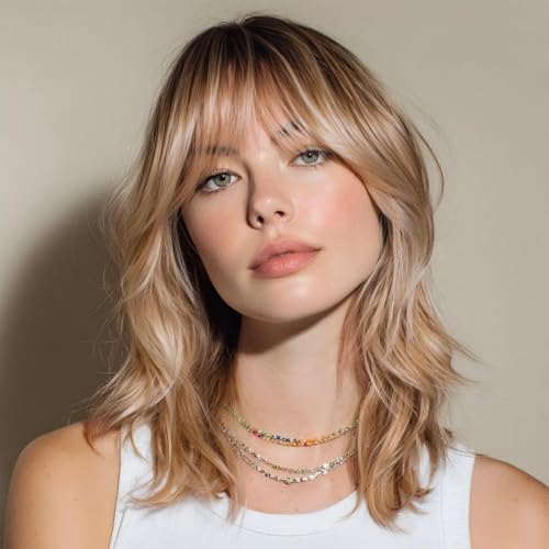 Elixano Short Wavy Layered Blonde Ombre Wigs Human Hair with