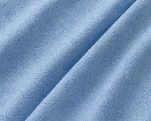 Image of Fitted Bedsheet Sky Blue 3D Floral Print Glace Cotton 210 TC | Full Single Size for Single Bed Fits 4 x 6.25 ft Mattress (48 x 75 Inch) | All Around Elastic | 2 Pillow Covers | 7 Inch Deep Pocket
