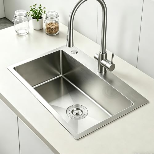 SANYCASA 33 Inch Drop In Kitchen Sink - 11 Gauge Stainless Steel Single Bowl 33x19 Top Mount Kitchen Sink by SANYCASA - Used condition - Image 2