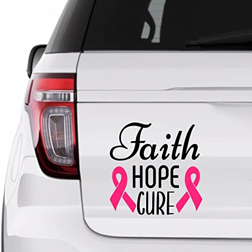Yelolyio Breast Cancer Ribbon Car Decal Window Decal Faith Hope Cure Vinyl Sticker for Cars Trucks Breast Cancer Awareness Car Stickers 6 Inch