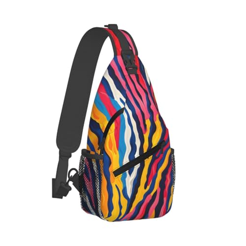 Mochila bandolera con textura cebra multicolor liviana para viaje miniatura 2