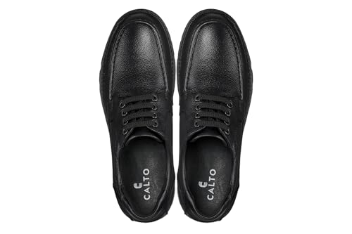 Image of CALTO Men's Invisible Height Increasing Elevator Shoes - Black Pebble Grain Leather Lace-up Casual Shoes - 3 Inches Taller - G6381 - Size 9 D(M) US