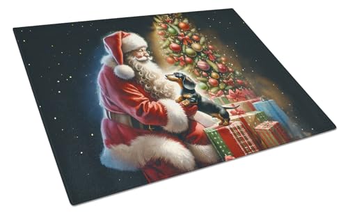 Caroline's Treasures DAC4102LCB Dachshund and Santa Claus Glass Cutting Board Decorative Tempered Glass Kitchen Cutting and Serving Board Large Size Chopping Board