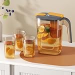 Fruit Infuser Water Pitcher | 3L/1.3Gal Fridge Door Water Jug with Handle, Plastic Pitcher with Flip Top Lid | Hot/Cold Beverage Maker for Iced Tea Lemonade Juice | High Heat Resistance (Grey)