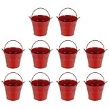 YELARXI Small Metal Buckets, Mini Buckets with Handle Galvanized Colored Tin Pail Containers Basket Party Supplies - Fit for (Halloween - Classroom Crafts) 2.7" & 10Pcs & Red