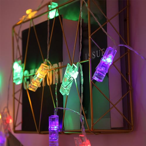 JunTengJiaHua LED 写真クリップ ストリングライト イルミネーションライト USB 6M 50LED 8つの照明モード 写真飾りライト 吊り下げ DIY壁飾り クリスマス パーティー 屋内・屋外兼用 クリスマス/新年/結婚式/誕生日/祝日/パーティ (カラフル)の商品画像（Amazon）