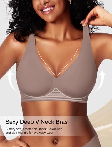 Image of Deep V Wireless Jelly Bras for Women Push Up Bralette Seamless No Underwire Support T-Shirt Comfort Plunge Full Coverage