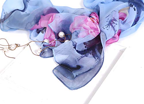 Scarfs For Women Lightweight Print Floral Pattern Scarf Shawl Fashion Scarves Sunscreen Shawls, Ink Lotus&Blue, 160*50Cm #TOP3