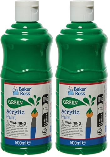 Baker Ross Green Acrylic Paint 500ml - Pack of 2, Kids Paint