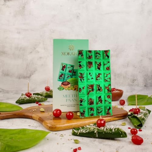 Image of XOKATOZ Exotic Premium Couverture Belgian Chocolate - Meetha Paan Flavoured White Chocolate Bar - Gift Set - Pack of 1, 75g