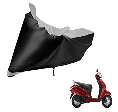 Image of Auto Hub Scooty Cover Compatible with Activa 125 with Mirror Pocket, Dustproof, Heat Resistant, Triple Stitched, Activa 125 Scooty Cover- Black, Silver