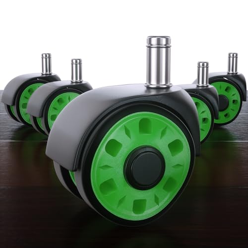 Office Chair Wheels Replacement, 2.5 Inch Heavy Duty Rubber Chair Casters, Wheels for Office Chair Universal Size Smooth Safe Rolling for All Floors Set of 5