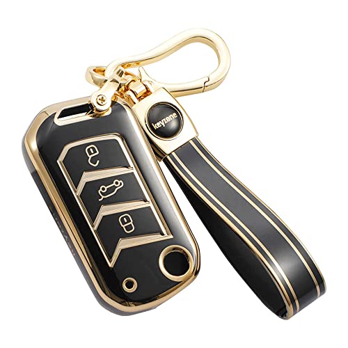 Image of Keyzone TPU Car Key Cover and Keychain Compatible for: Scorpio-N, TUV 300 Plus, XUV 300, XUV700, Marazzo, Bolero 2020, Scorpio, Thar Flip Key (Gold Black with Gold Black Keychain)