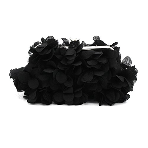 Kingluck Flower Design Satin and Silk Women Wedding Brial Clutch Bag/evening Handbags(more Colors) (black)