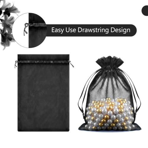Image of FUNFERY 100PCS Black Organza Gift Bags 4x6in,Drawstring Pouch for Jewelry