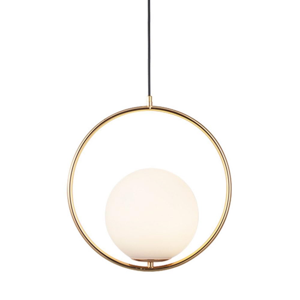 FEITENGDA Modern Industrial Style Gold Pendant Light Minimalist Circular Iron Frame Hanging Lamp Nordic Interior Globe Glass Shade Chandelier for Bedroom Dining Room Corridor