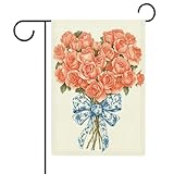 Rote Aquarell Rosen Cluster Gartenflagge, saisonale Feiertage, Jute, doppelseitig, Haus, Hof, Außenflaggen, 32 x 47 cm