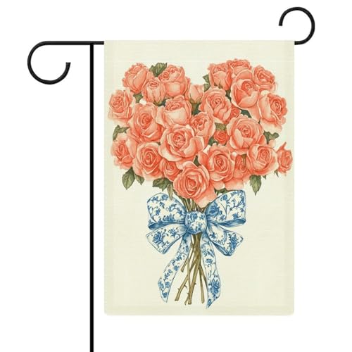 Rote Aquarell Rosen Cluster Gartenflagge, saisonale Feiertage, Jute, doppelseitig, Haus, Hof, Außenflaggen, 32 x 47 cm