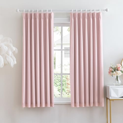 Image of MYSKY HOME Pink Full Black Out Pinch Pleated Curtains 63 inches Long for Bedroom Light Pink Linen Textured with Blackout Liners Thermal Insulating Pleat Drapes, 40 inch Wide per Panel, 2 Pcs