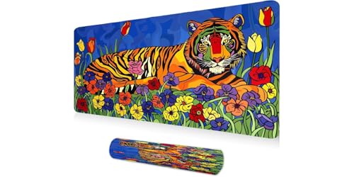 Tapis de souris fleurs tigre XXL, le cadeau idéal pour décorer un bureau gamer