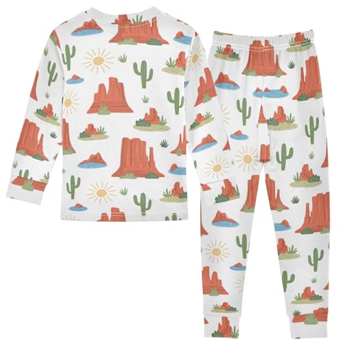 Pajama Sets Long Sleeve Desert Landscape Cacti Pattern Soft Comfy Sleepwear 2 Piece PJS 3-8T3