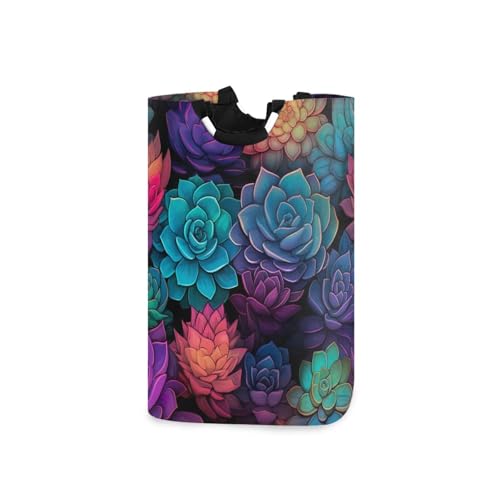 Jihqo Laundry Hamper Basket Colorful Succulents Collapsible Nursery Storage Bin Waterproof Clothing Baskets for Home Bedroom Bathroom Washing Room